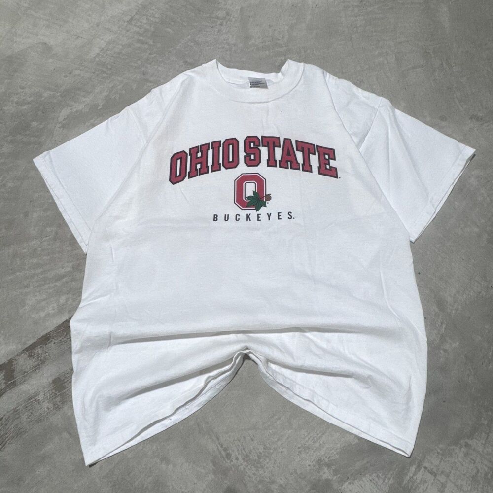 Ohio State Buckeyes T Shirt Mens L White Block O Spell Out Delta Magnum Weight